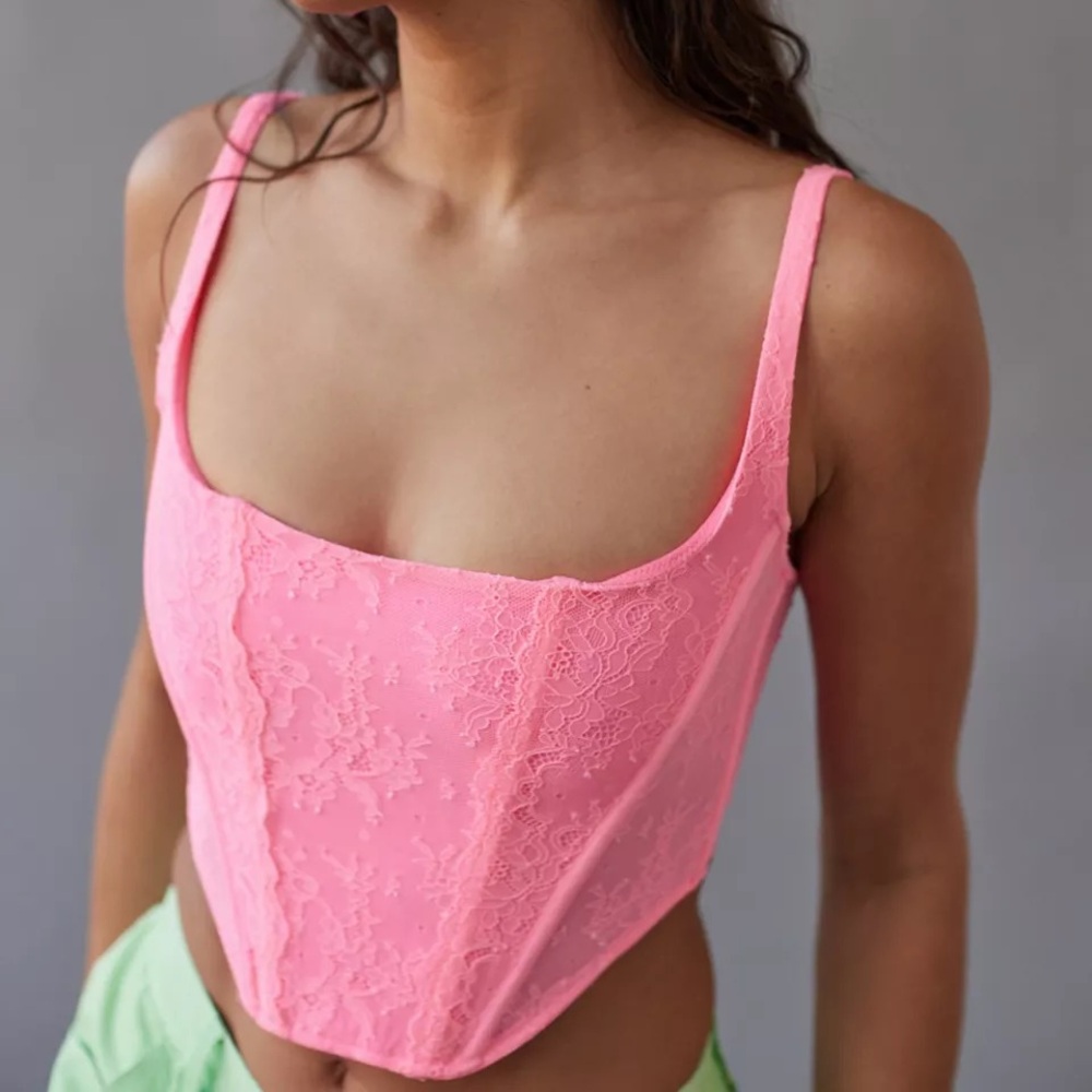 Urban Outfitters - Out from Under Lovestruck Neon Pink Lace Corset Top